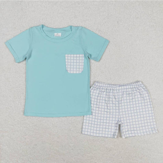 BSSO0799 Baby Boys Summer Top Ginghim Shorts Shorts Set