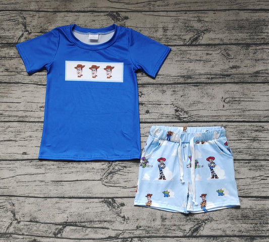 Blue Cartoon Wholesale Baby Kids Wear Boutique Kid Clothing Set