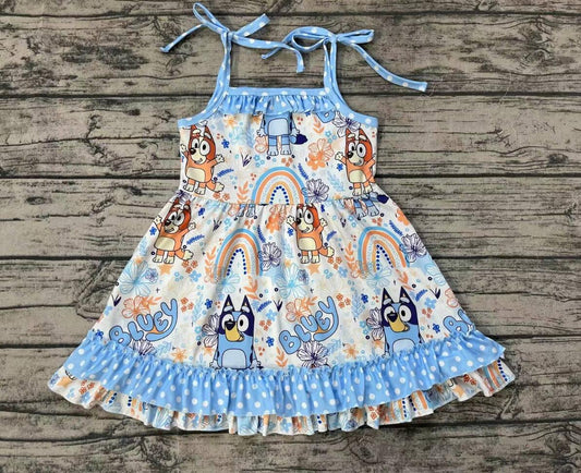 Cartoon Dog Girl Summer Design Short Sleeve Children Dresses