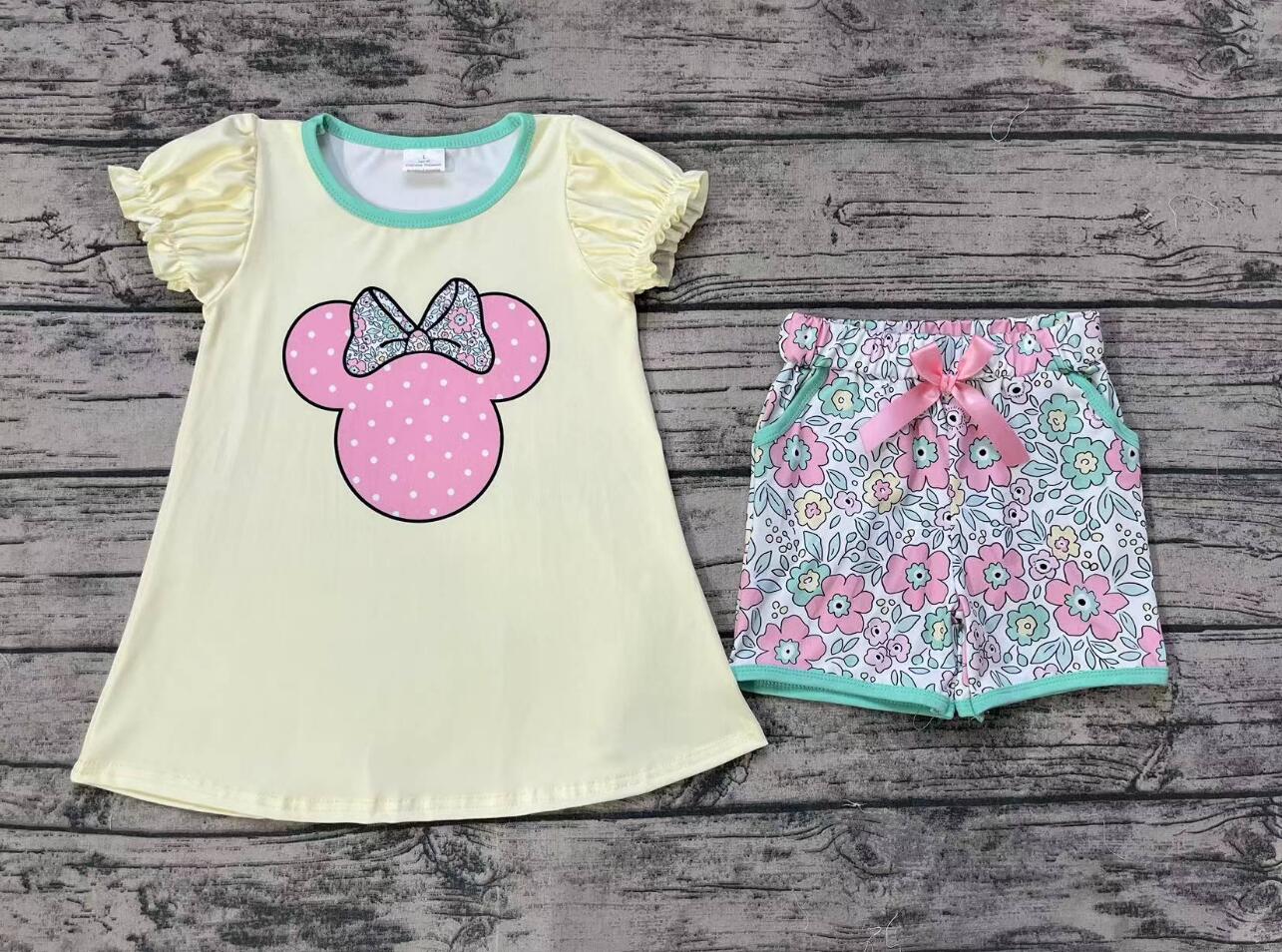 Green Floral Wholesale Baby Kids Wear Boutique Kid Clothing Set