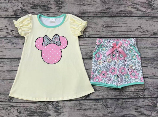 Green Floral Wholesale Baby Kids Wear Boutique Kid Clothing Set