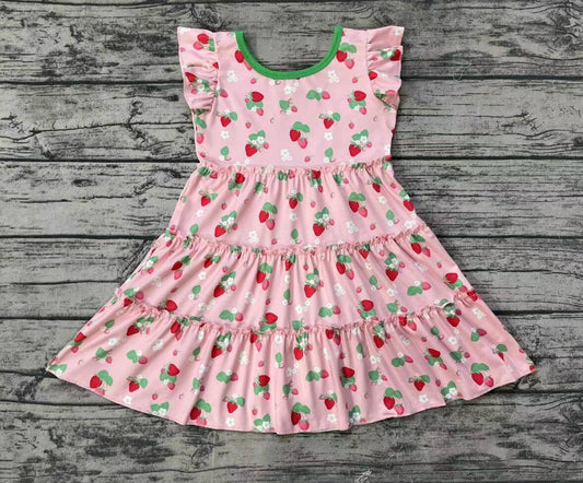 Strawberry Girl Summer Design Short Sleeve Children Dresses