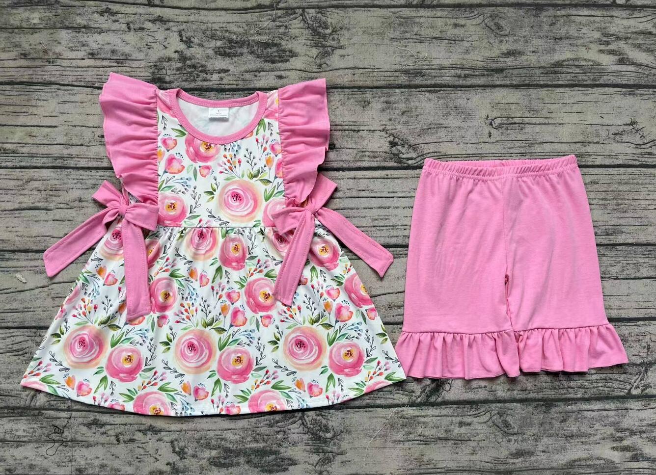 Pink Floral Wholesale Baby Kids Wear Boutique Kid Clothing Set