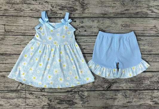 GSSO0993 Baby Blue Floral Top Ruffle Shorts Set