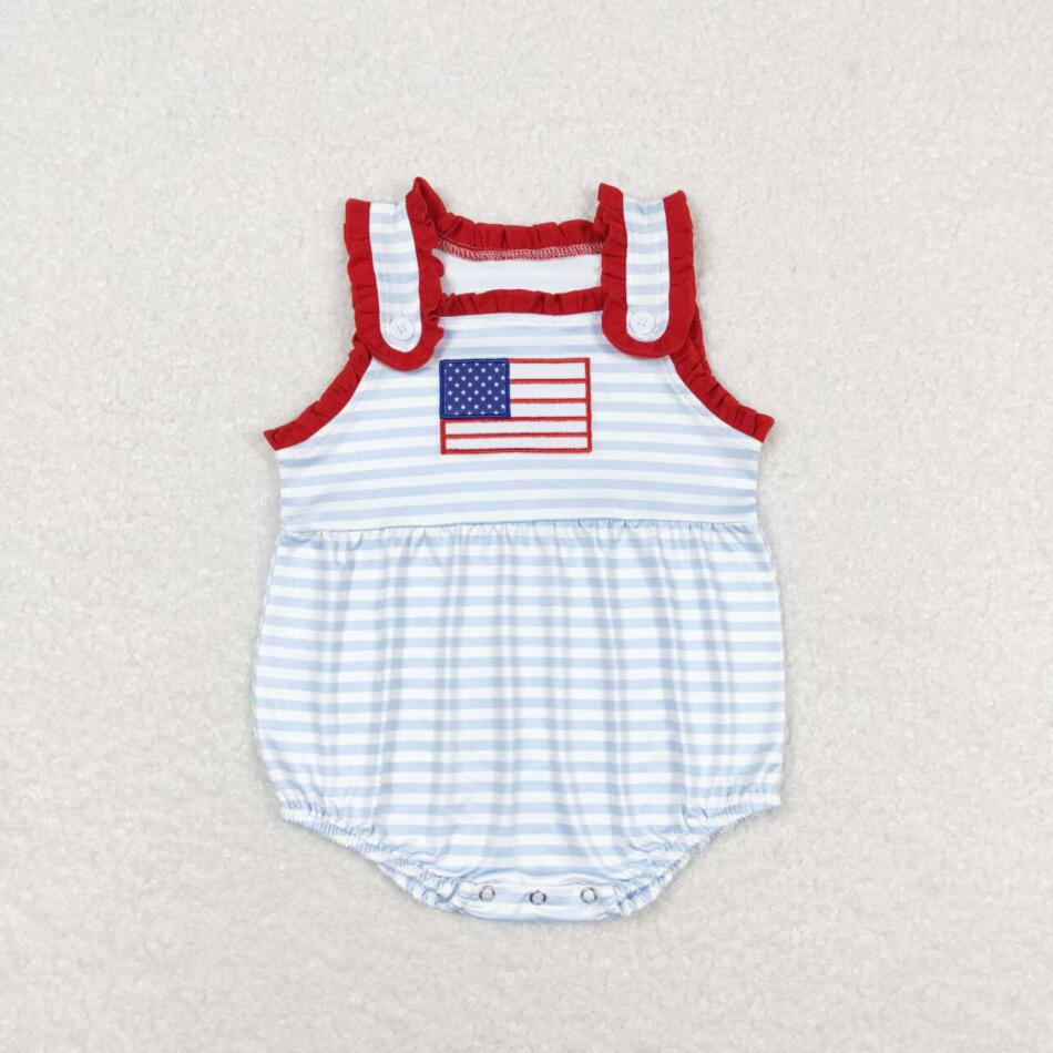 SR1210 Newborn Baby Girls July 4th Embroidery Flag Romper