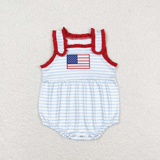 SR1210 Newborn Baby Girls July 4th Embroidery Flag Romper