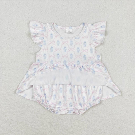 SR1217 Newborn Baby Girls Summer Pink Bow Romper