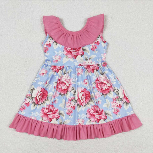 GSD0723 Kids Girls Spring Floral Dress With Bow