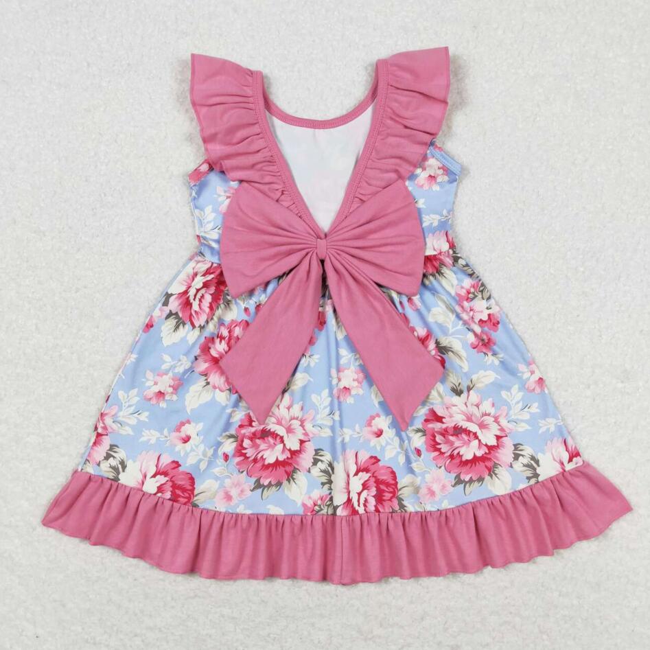 GSD0723 Kids Girls Spring Floral Dress With Bow