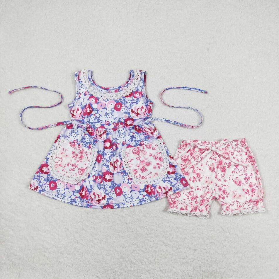 GSSO0856 Baby Girls Purple Floral Tunic Top Shorts Set