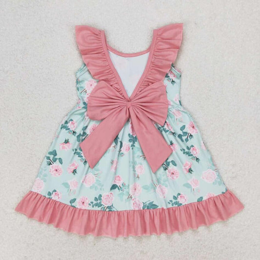 GSD0722 Kids Girls Spring Floral Dress With Pink Bow