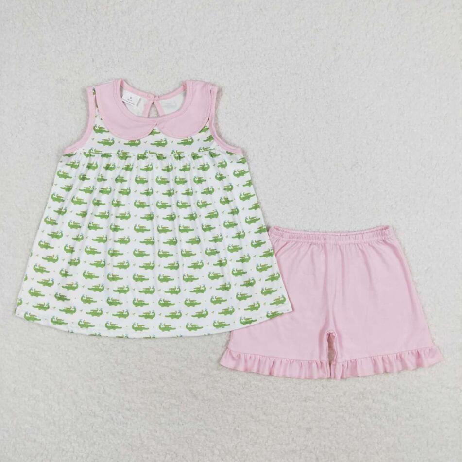 GSSO1079 Baby Girls Crocodile Shorts Outfit