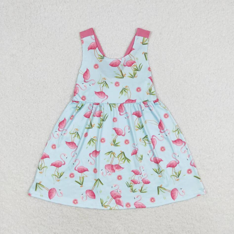 GSD0693 Baby Girls Flamingo Sleevless Dress With Bow