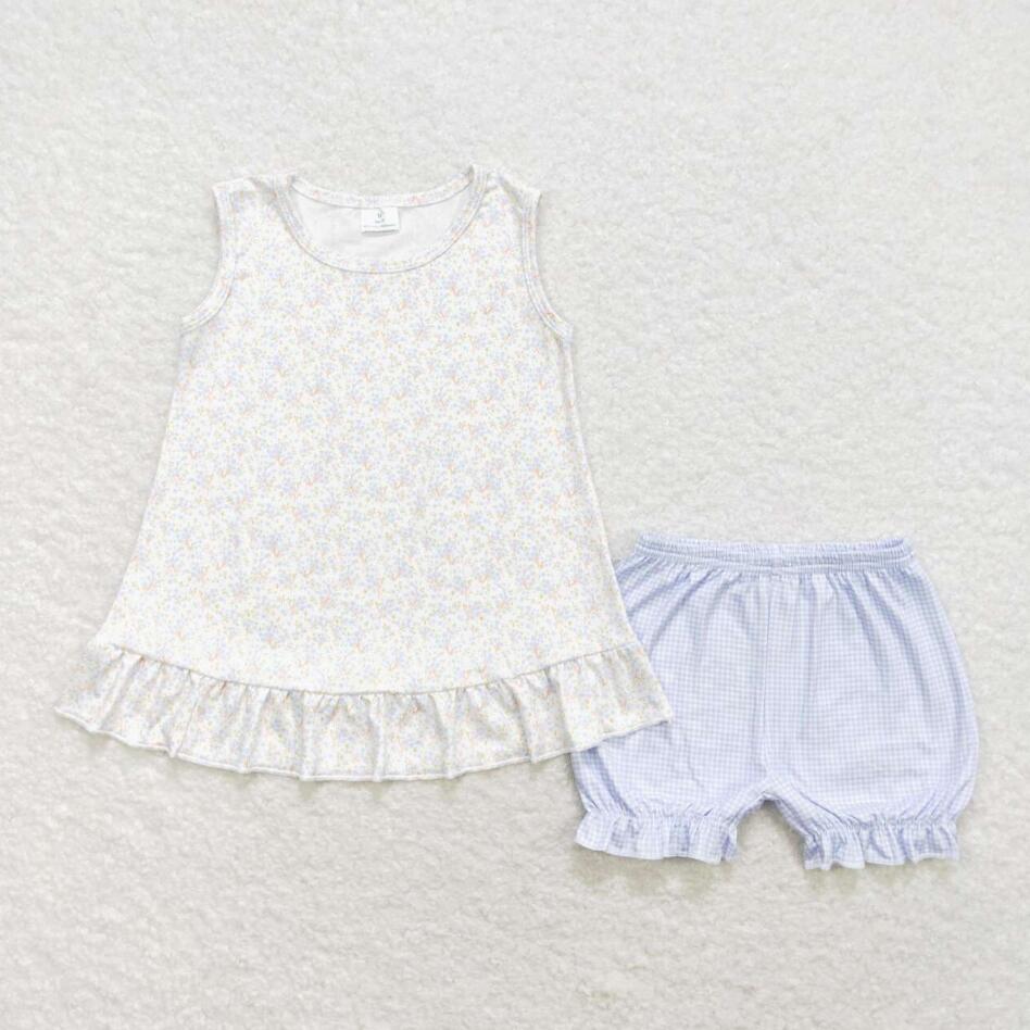 GSSO0980 Baby Girls Floral Sleeveless Top Ruffle Shorts Set