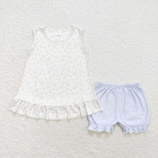 GSSO0980 Baby Girls Floral Sleeveless Top Ruffle Shorts Set