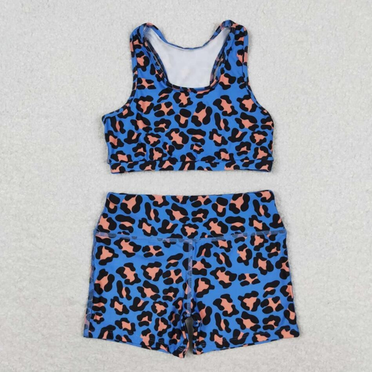 Baby Girls Leopard Western Sports Crop Tops Shorts Sibling Clothes Sets