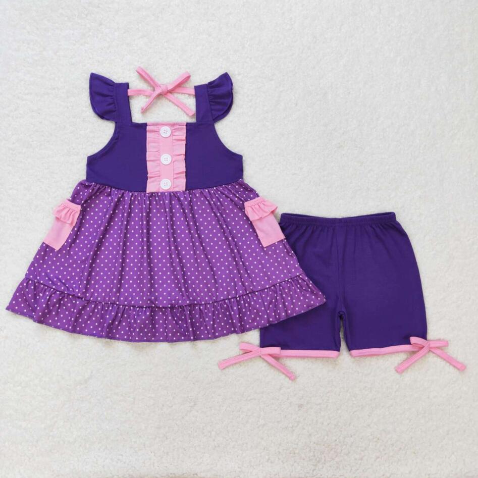 GSSO0965 Baby Girls Purple Princess Shorts Set