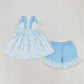 GSSO0993 Baby Girls Baby Blue Floral Top Ruffle Shorts Set