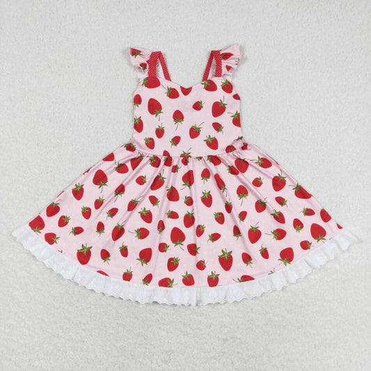 GSD1273 Baby Girls Summer Strawberry Flutter Sleeve Dress