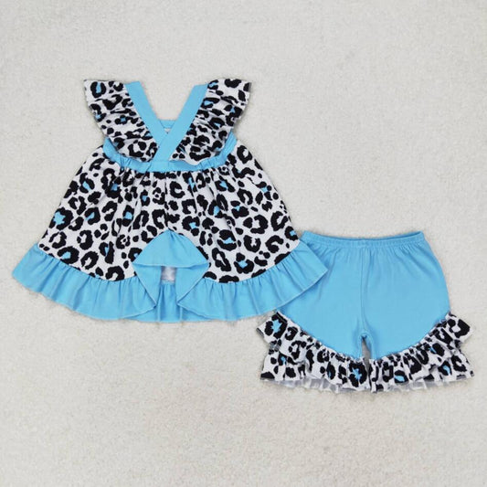 GSSO0878 Baby Girls Black Leopard Shorts Set