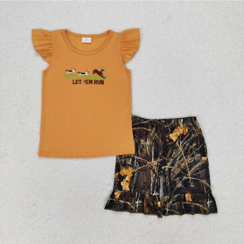 GSSO1263 Summer Baby Girls Let Them Run Camo Shorts Set