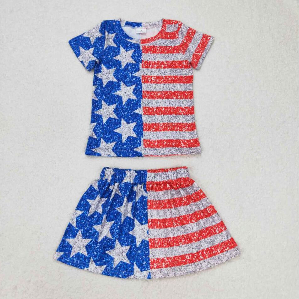 GSD1263 Baby Girls July 4th Star Red Striped Skirt Set