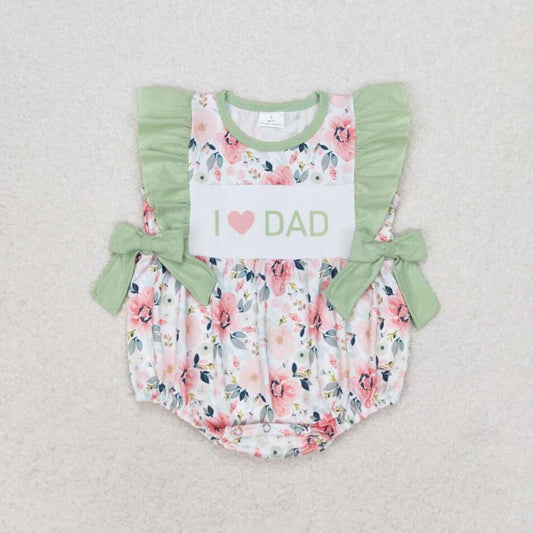 SR1569 Newborn Baby Girls I Love Dad Floral Bubble Romper