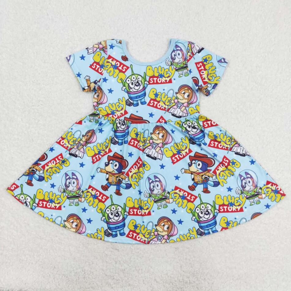 GSD1266 Baby Girls Cartoon Dog Short Sleeve Dress