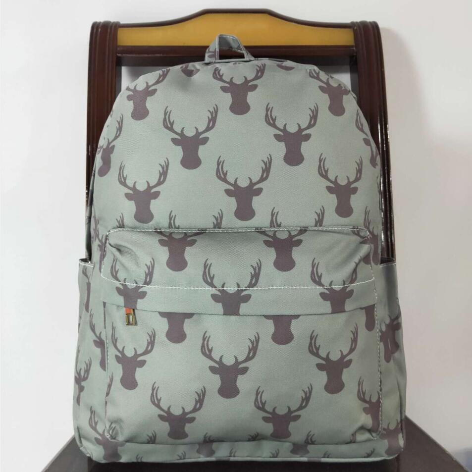 BA0171 Kids Boys Green Deer Print Backpack School Bag