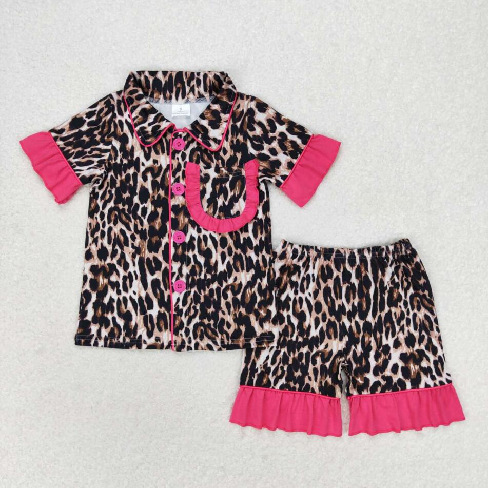 GSSO1121 Sumemr Baby Girls Leopard Shorts Pajama Set