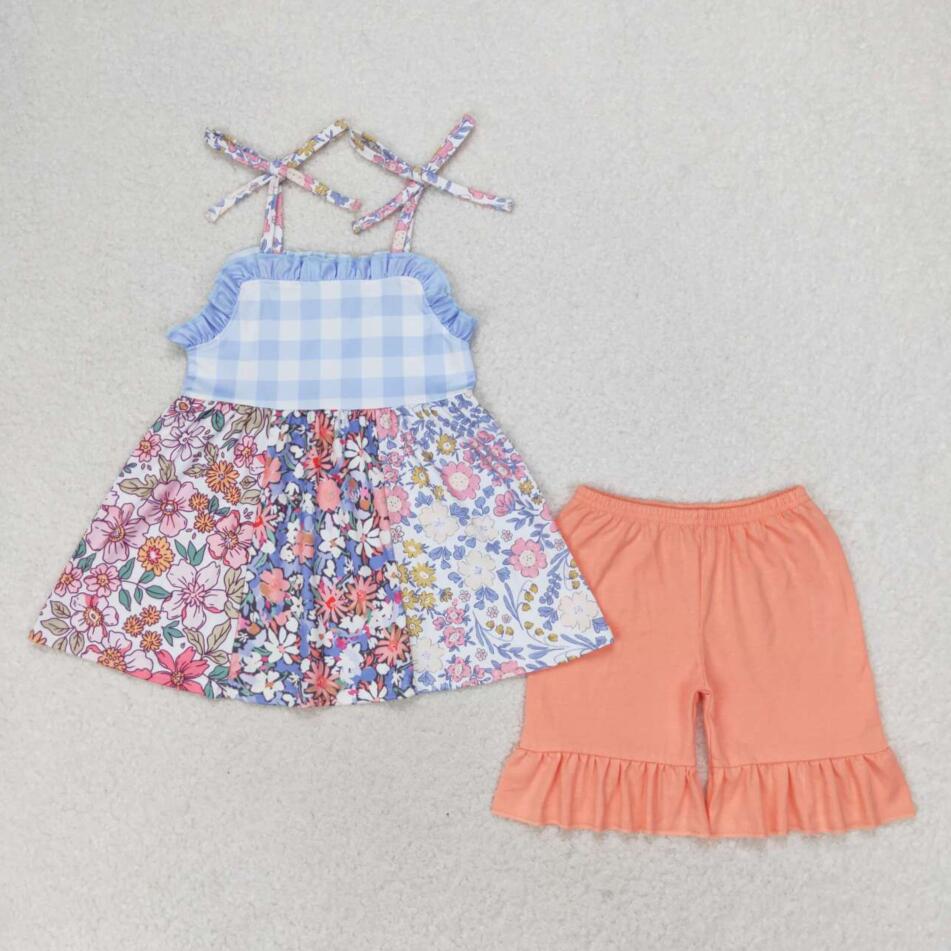 GSSO0990 Baby Floral Strap Top Ruffle Shorts Set