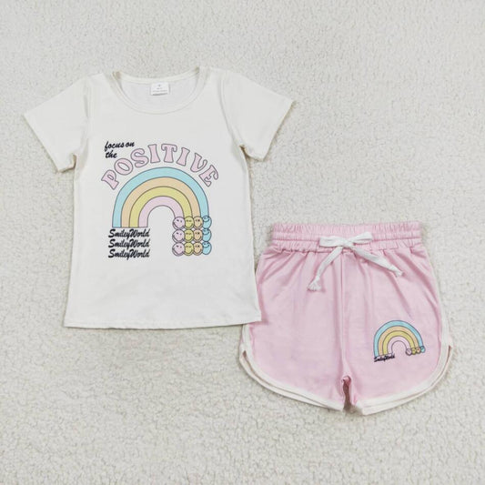 GSSO1175 Baby Girls Summer Positive Top Pink Shorts Outfit