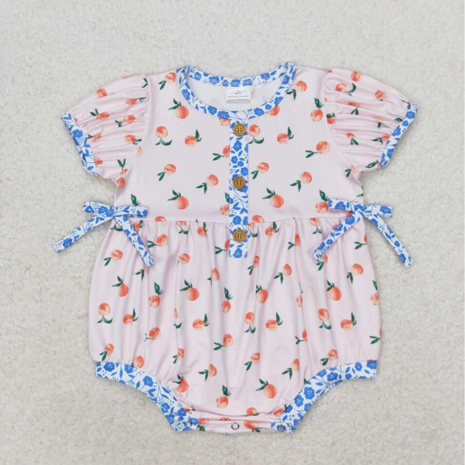 SR1425 Baby Infant Girls Small Peaches Short Sleeve Rompers
