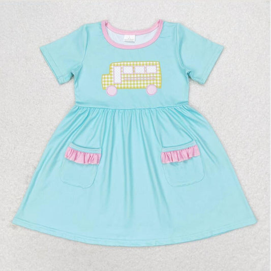 GSD1341 Baby Girls Back to School Bus Short Sleeve Dress