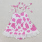 SR1549 Baby Infant Girls Pink Cow Print Straps Bummie Rompers