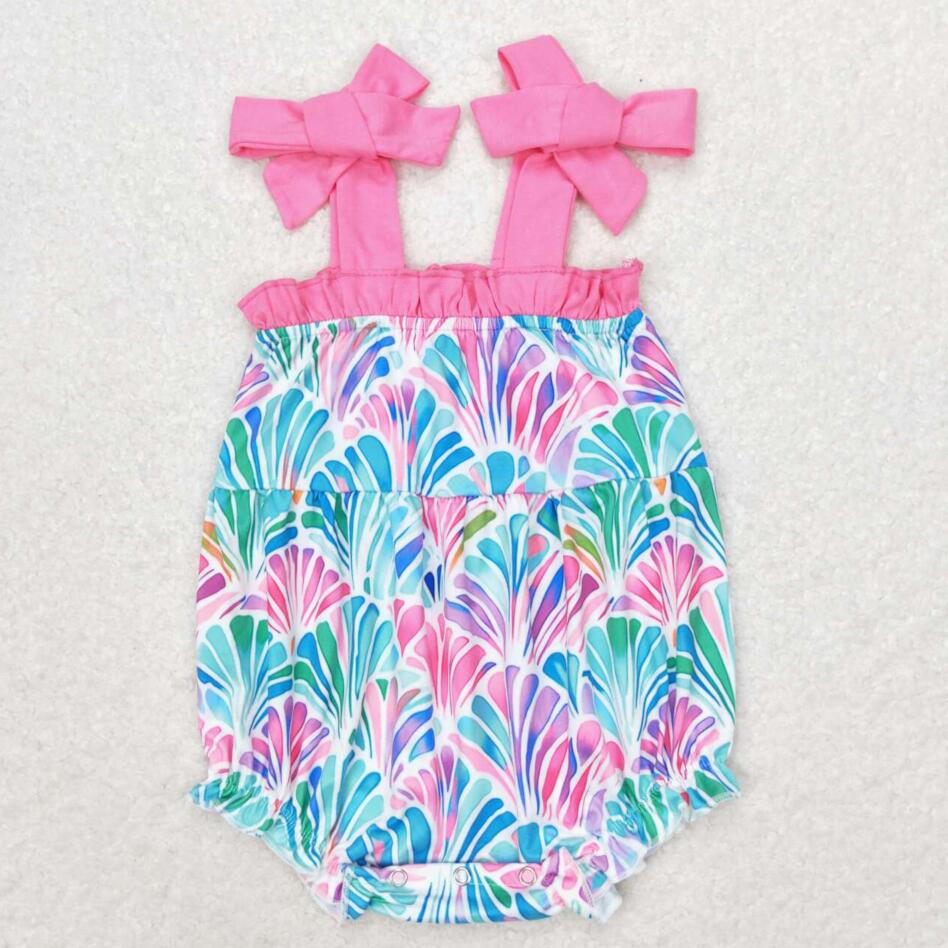 SR1555 Baby Girls Straps Colorful Seashells Summer Ruffle Rompers