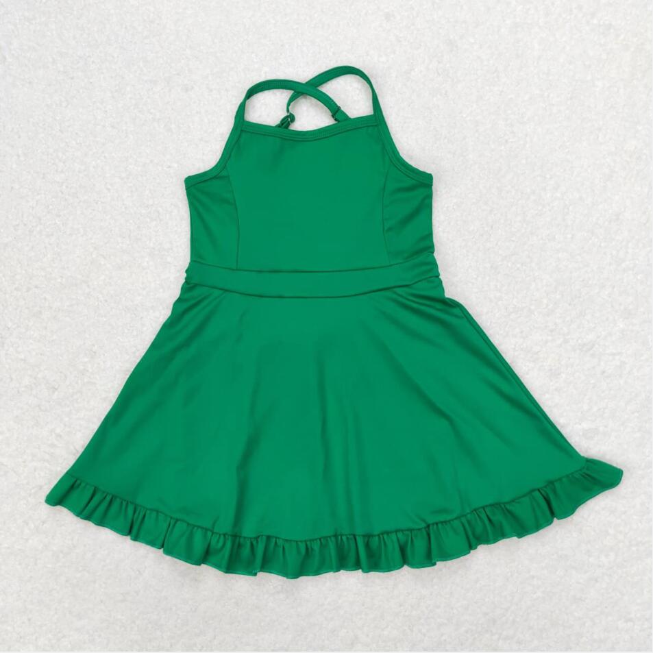 S0444 Baby Girls Green Knit Knee Length Dresses