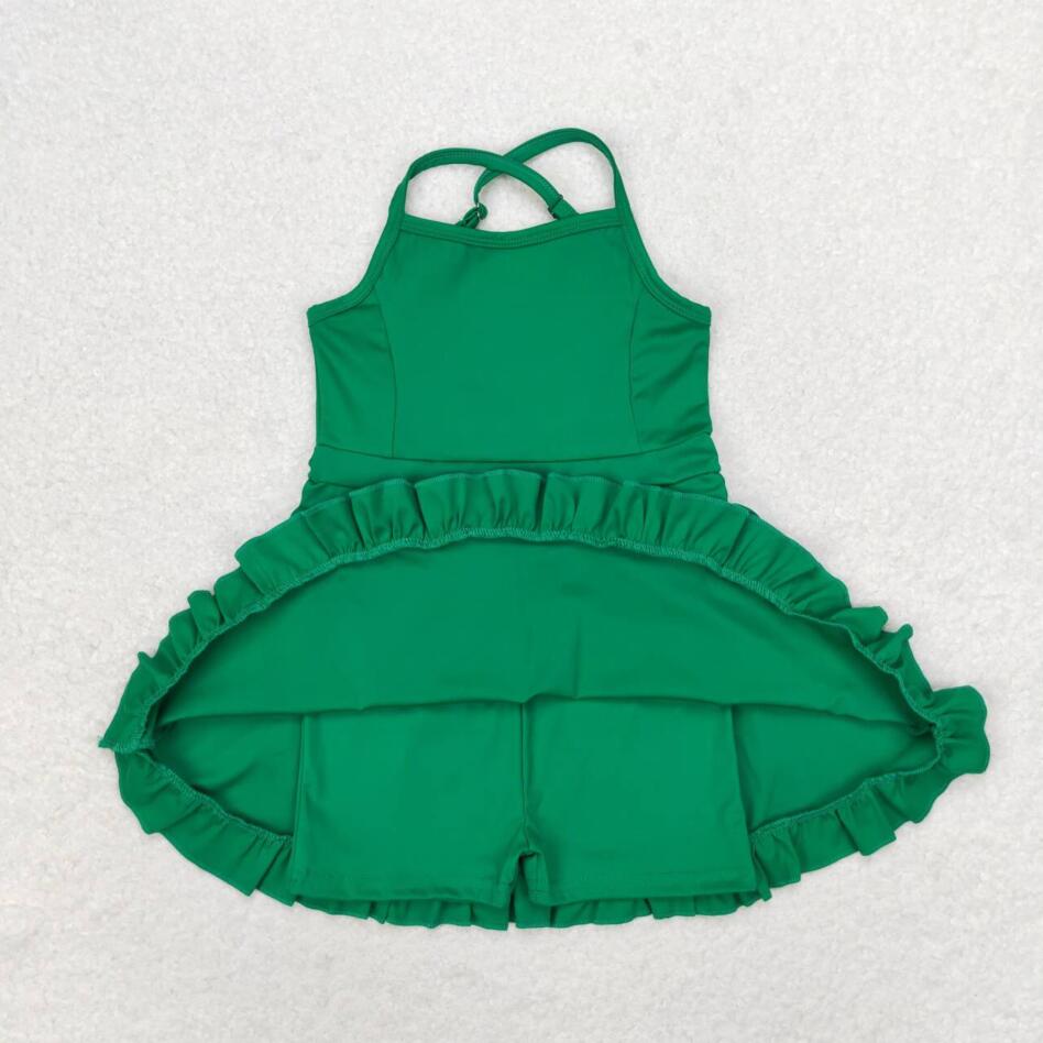 S0444 Baby Girls Green Knit Knee Length Dresses