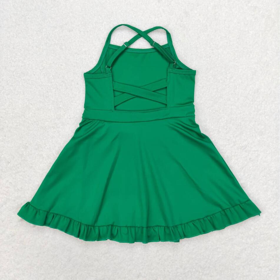 S0444 Baby Girls Green Knit Knee Length Dresses