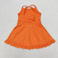 S0442 Baby Girls Orange Knit Knee Length Active Wear Dresses