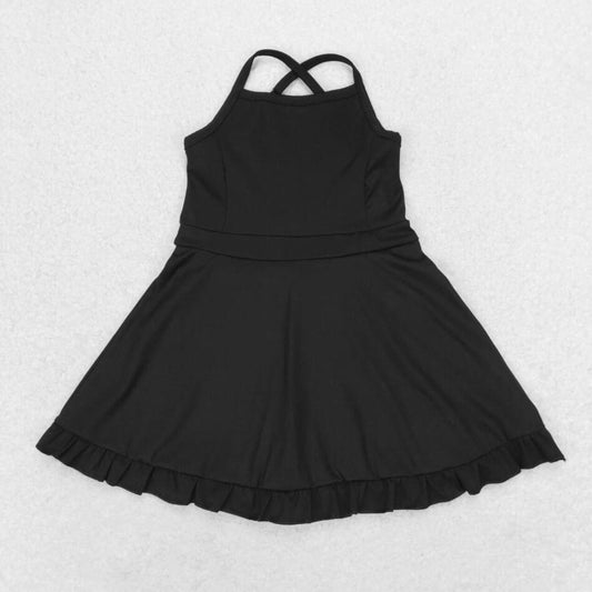 S0446 Baby Girls Black Knit Knee Length Active Wear Dresses