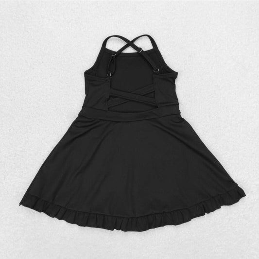 S0446 Baby Girls Black Knit Knee Length Active Wear Dresses