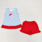 Baby Girls Blue Stripes Baseball Sibling Summer Rompers Clothes Sets