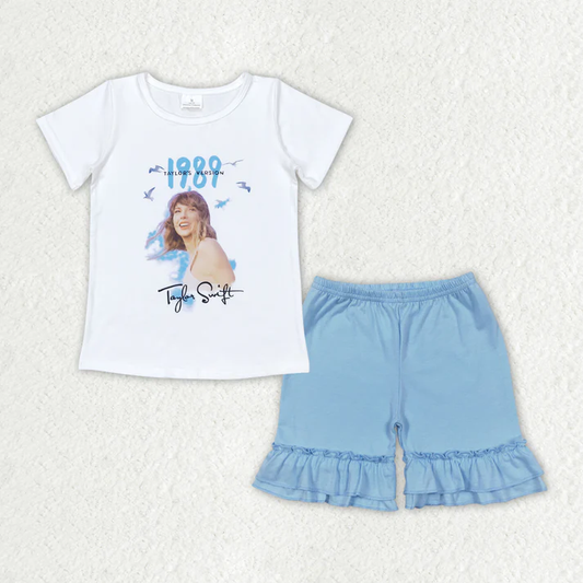 Baby Girls 1989 Singer White Shirt Ruffle Shorts Clothes Sets