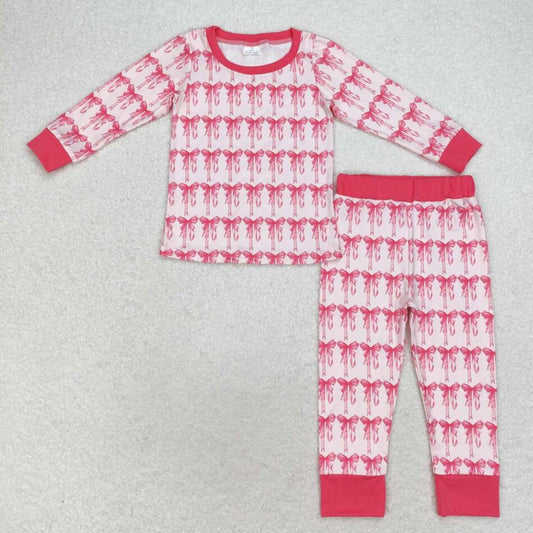 GLP1214 Baby Girls Pink Bow Long Sleeve Pajama Set