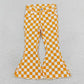 P0468 Baby Girls Orange Checkered Bell Flare Denim Pants