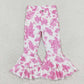 P0406 Baby Girls Pink Cow Double Ruffle Bell Flare Denim Pants