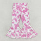 P0406 Baby Girls Pink Cow Double Ruffle Bell Flare Denim Pants