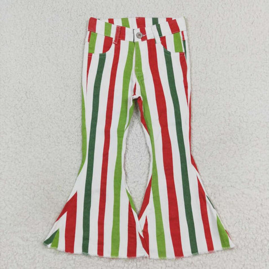 P0484 Baby Girls Christmas Stripes Bell Flare Denim Pants