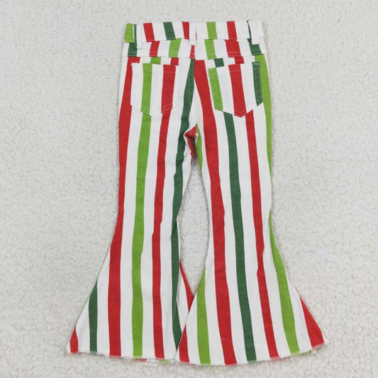 P0484 Baby Girls Christmas Stripes Bell Flare Denim Pants